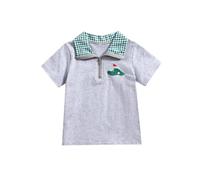 Kids Baby Boy Polo Shirt Striped Golf Pattern Button Up Short Sleeve T Shirts Toddler Casual Tee Tops Summer Clothes for Little Boys (Gray Half Zipper, 3-4 Years)