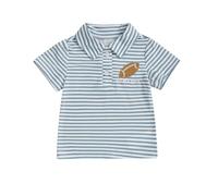 Kids Baby Boy Polo Shirt Striped Golf Pattern Button Up Short Sleeve T Shirts Toddler Casual Tee Tops Summer Clothes for Little Boys (Blue Rugby Embroidery, 12-18 Months)