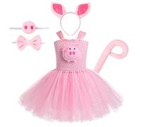 Kids Baby Girl Halloween Jungle Animal Costume Tiger/Leopard/Cows/Zebra/Giraffe Fancy Dress Up Tutu with Headband Tail 3PCS Christmas Carnival Birthday Cosplay Party Dress Pig 3-4 Years