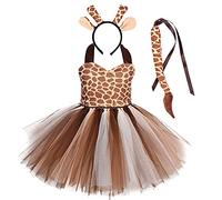 Kids Baby Girl Jungle Animal Tiger/Leopard/Cows/Zebra/Giraffe Tutu with Headband Tail 3PCS Christmas Birthday Party Dress Giraffe 18-24 Months