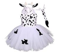 Kids Baby Girl Jungle Animal Tiger/Leopard/Cows/Zebra/Giraffe Tutu with Headband Tail 3PCS Christmas Birthday Party Dress White Cows 3-4 Years