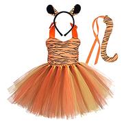 Kids Baby Girl Jungle Animal Tiger/Leopard/Cows/Zebra/Giraffe Tutu with Headband Tail 3PCS Christmas Birthday Party Dress Tiger 11-12 Years