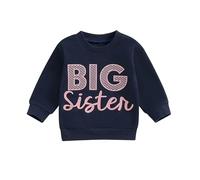 Kids Baby Girl Sweatshirt Long Sleeve Big Sister Letter Print Jumper Pullover Fall Winter Plain Tops Toddler Casual Clothes (Blue, 5-6 Years)