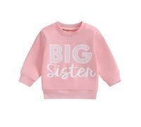 Kids Baby Girl Sweatshirt Long Sleeve Big Sister Letter Print Jumper Pullover Fall Winter Plain Tops Toddler Casual Clothes (Pink, 3-4 Years)