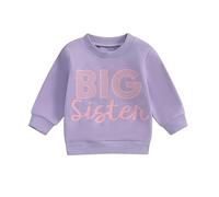 Kids Baby Girl Sweatshirt Long Sleeve Big Sister Letter Print Jumper Pullover Fall Winter Plain Tops Toddler Casual Clothes (Purple, 4-5 Years)