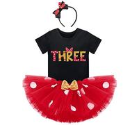 Kids Baby Girls 3rd Birthday Outfits Short Sleeve Tshirt Top+Polka Dots Tutu Skirt+Headband 3pcs Minnie Mouse Fancy Dress Up Party Costume Cake Smash Clothes for Photo Props Black-THREE 3 Years
