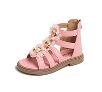 Kids BabyGirl's Sandals Summer Flowers High Top Roman Sandals Zipper Design Little Child/Big Kids Girls Ankle High Back Zipper Sandals (Red, 1 Big Kids)