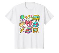 Kids Back to School Coquette, Cute School Bus Books Globe Flowers T-Shirt