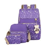 Kids Backpack School Bag Set - Girls Boys Waterproof Bookbag Rucksack Daypack 3 Piece Set with Crossbody Bag, Pencil Case or Phone Bag for Teenage Primary Secondary Junior High School (Purple)