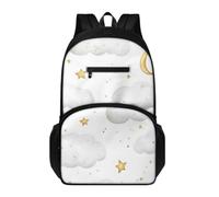 Kids Backpack White Clouds Golden Moon, Stars Perfect Rucksack for School, Hiking, Camping or Work, Fit for Teenagers Back to School Backpacks