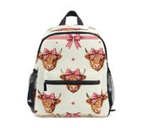 kids backpack with water bottle pocket with name tag Cute Highland Cow
