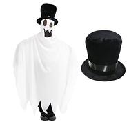 Kids Bad Ghost Costume - Standard - White Jagged Edge Tunic, Attached Ghost Mask and Black Soft Top Hat - Kids World Book Day Fancy Dress Costume