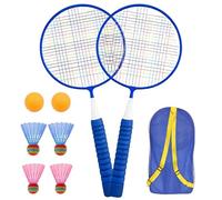 Kids Badminton Set, 1 Pair Kids Badminton Racket, Includes 2 Pink Rackets, 4 Shuttlecocks, 2 Ping Pong Balls and 1 Storage Bag, Kid and Teenager Friendly, Great for Indoor and Outdoor Play (Blue)