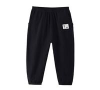Kids Baggy Trousers Boys Age 3-10 Years Linen Pants for Boys Lightweight Elasticated Waist Loose Fit Comfy Stretchy Casual Sports Vacation Streetwear Sweatpants (Black, 7-8 Years)
