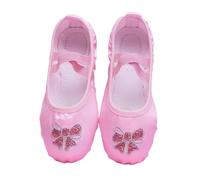 Kids Ballet Dance Shoes - Solid Colour Soft Sole Ballet Trainers Flats with Elastic No-tie Laces, Lightweight Glitter Bow Detail Practice Shoe for Girls Watermelon Red