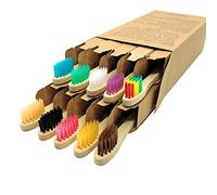Kids Bamboo Toothbrushes 10 Pack, Children's Toothbrush Colorful Soft Bristles Eco Friendly Biodegradable Wooden Handle, Small Head Tooth Brush for Child