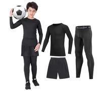 Kids Base Layer - 3 PCS Athletic Kids Thermal Long Sleeve Top and Leggings and Shorts Compression Set for Sport Football Basketball Ski