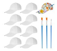 Kids Baseball Cap White 10 Pack Art Painting Cap Family Interactive Activity Set for Kids Adults Birthday Halloween Christmas Sports Hat