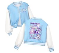 Kids Baseball Jacket with Faux Fur Hood K-Pop H-Hunter Graphic Print - Long Sleeve Zip Up Coat for Girls, Streetwear Style,Halloween and Kinder Gift#103