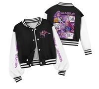 Kids Baseball Jacket with Faux Fur Hood K-Pop H-Hunter Graphic Print - Long Sleeve Zip Up Coat for Girls, Streetwear Style,Halloween and Kinder Gift#34
