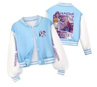 Kids Baseball Jacket with Faux Fur Hood K-Pop H-Hunter Graphic Print - Long Sleeve Zip Up Coat for Girls, Streetwear Style,Halloween and Kinder Gift#30