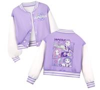 Kids Baseball Jacket with Faux Fur Hood K-Pop H-Hunter Graphic Print - Long Sleeve Zip Up Coat for Girls, Streetwear Style,Halloween and Kinder Gift#89