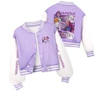 Kids Baseball Jacket with Faux Fur Hood K-Pop H-Hunter Graphic Print - Long Sleeve Zip Up Coat for Girls, Streetwear Style,Halloween and Kinder Gift#18