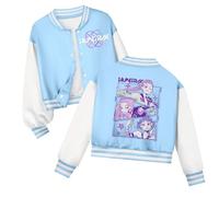 Kids Baseball Jacket with Faux Fur Hood K-Pop H-Hunter Graphic Print - Long Sleeve Zip Up Coat for Girls, Streetwear Style,Halloween and Kinder Gift