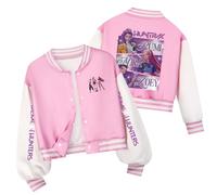 Kids Baseball Jacket with Faux Fur Hood K-Pop H-Hunter Graphic Print - Long Sleeve Zip Up Coat for Girls, Streetwear Style,Halloween and Kinder Gift#3
