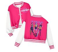 Kids Baseball Jacket with Faux Fur Hood K-Pop H-Hunter Graphic Print - Long Sleeve Zip Up Coat for Girls, Streetwear Style,Halloween and Kinder Gift