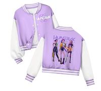 Kids Baseball Jacket with Faux Fur Hood K-Pop H-Hunter Graphic Print - Long Sleeve Zip Up Coat for Girls, Streetwear Style,Halloween and Kinder Gift