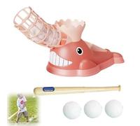 Kids Baseball Pitching Machine for Self-Play, Children Outdoor Pitching Machine Baseball Set with Step-On, Adjustable Batting Tee, Bat and 3 Balls, Parent-child interaction Fun Game Gifts (Pink)