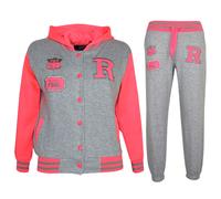 A2Z 4 Kids Unisex Girls Boys Baseball Tracksuit R Fashion FOX - B.B Tracksuit Grey & Neon Pink 9-10
