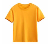 Kids Basic Plain T Shirts Crew Neck Short Sleeve Tshirts Boys Girls Cotton Solid Classic Fit Tee Summer Casual Top School PE Activity Shirt Fashion Sweatshirts (Yellow, 8-9 Years)