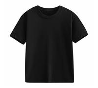 Kids Basic Plain T Shirts Crew Neck Short Sleeve Tshirts Boys Girls Cotton Solid Classic Fit Tee Summer Casual Top School PE Activity Shirt Fashion Sweatshirts (Black, 12-13 Years)
