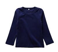 Kids Basic Round Neck Top Girl Boy Stretchy Long Sleeve T-Shirt School Tee Cotton Warm Tops Navy 5 Years