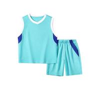 Kids Basketball 2-Piece Performance Tank Top Training Jersey Top and Shorts Set Comfortable and Breathable Sleeveless and Short Sleeved Childrens Basketball Sports Kit for Boys & Girls for 9 M-7 Y
