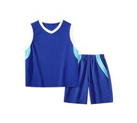 Kids Basketball 2-Piece Performance Tank Top Training Jersey Top and Shorts Set Comfortable and Breathable Sleeveless and Short Sleeved Childrens Basketball Sports Kit for Boys & Girls for 9 M-7 Y