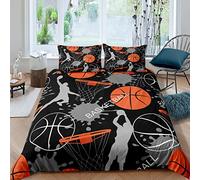 Kids Basketball Bedding Set Cool Sport Theme Duvet Cover Boys Sports Comforter Cover Set for Kids Childs Boys Teens 1 Duvet Cover with 2 Pillowcases Black Orange Double Size