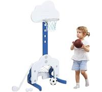 Kids Basketball Hoop, 3 in 1 Toddler Sports Activity Center w/ 5 Adjustable Basketball Stand Height Levels, Football Golf Game, Indoor Outdoor Baby Play Set Best Gift (White)