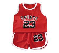 Kids Basketball Jerseys #23 Classic Mesh Tank Top Shorts for Boys Girls Sleeveless Athletic Training Uniforms (Red, 5-6 Years)