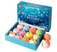 Kids Bath Bombs with Surprise Inside - 12 Pack Fizzy Bath Bombs with Toys, Assorted Ocean Animal Toys Inside for Girls & Boys Kids Shower Time Fun, 50g Each