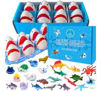 Kids Bath Bombs with Surprise Inside 4 Pack Marine Shark Bath Bomb for with Ocean Sea Animals for Girls Boys Toddlers Safe Natural & Organi
