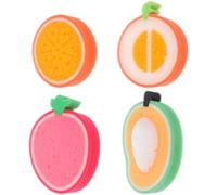 Shower Sponge 4pcs Cute Fruit Shaped Bath Sponge Bath Brushes Sponges Scrubbers Bathing Tools for Kids Children (Mango + Honey-Dew Melon + Orange + Strawberry)