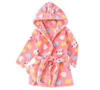 Kids Bathrobe Boys Girls Velour Towelling Hooded Children Dressing Gown Soft Fine Comfortable Nightwear Towel Bath Robe Wear Housecoat Baby Warm Fleece Towel Robe Bathrobe (Watermelon Red, 3-4 Years)