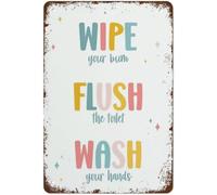 Kids Bathroom Art Funny Bathroom Decor Wipe Your Bum Flush The Toilet Wash Your Hands Art Bathroom Rules Retro Metal Tin Sign For Home Coffee Wall Decor Metal Tin Sign 6x8 Inch