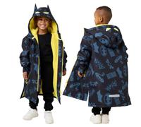 Kids Batman Licensed Oversized Changing Robe Boys Outdoor Fleece Jacket | Showerproof & Wind-Resistant Hooded Outdoor Robe, Long Sleeves with Two-Way Zip - Swimming, Surfing, Camping, Beach