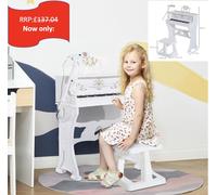 HOMCOM 37 Key Musical Mini Piano Electrionic Keyboard Microphone Stool in White HOMCOM White