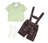 Kids Bavarian Costume - Polyester-Cotton Traditional 3-Piece Set | Boy Chimney Sweep Outfit With Plaid Shirt Shorts And Socks | Festival Halloween Party Performance