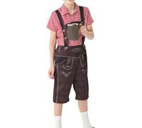 Kids Bavarian Costume - Polyester-Cotton Traditional 3-Piece Set | Boy Chimney Sweep Outfit With Plaid Shirt Shorts And Socks | Festival Halloween Party Performance